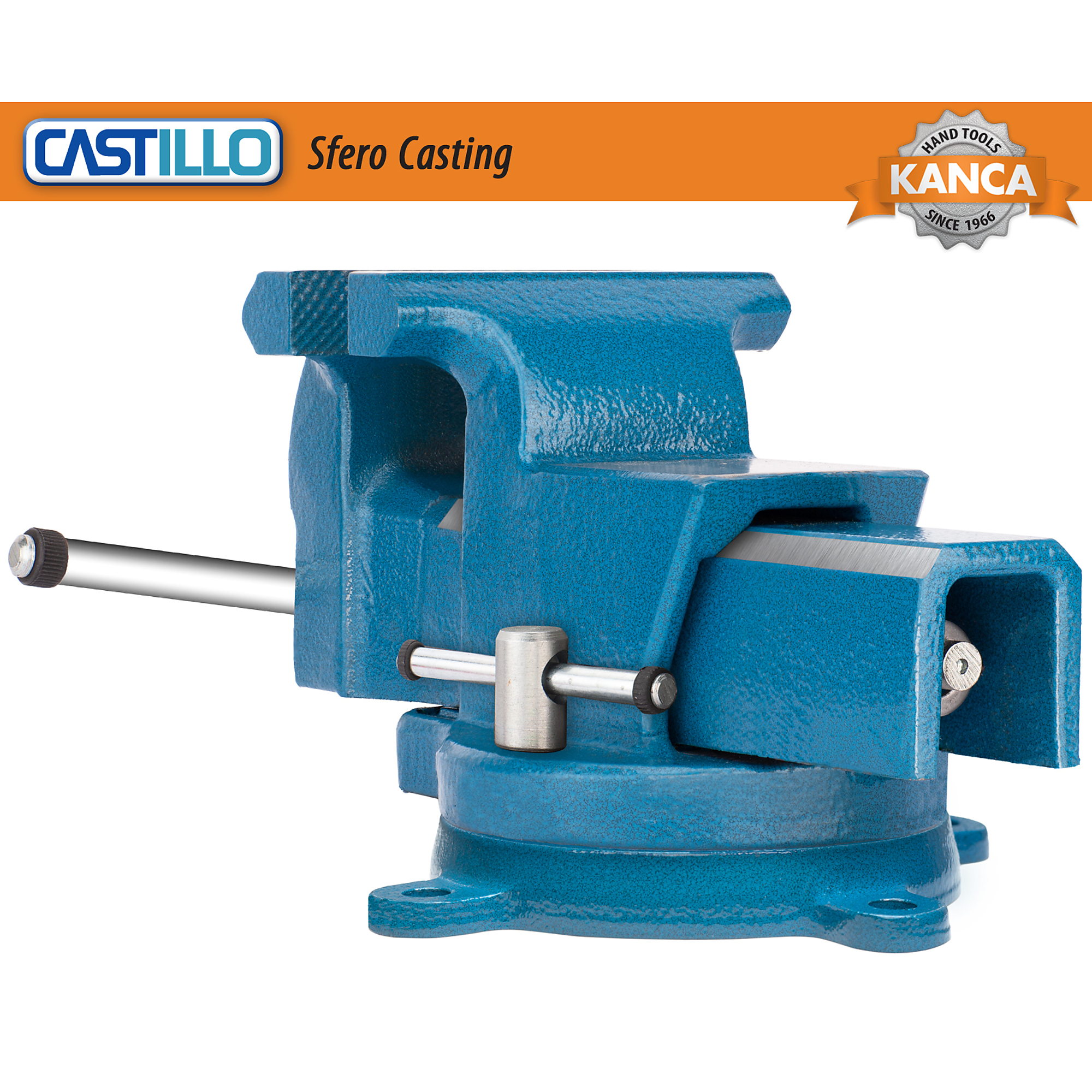 KANCA Castillo Bench Vise with Swivel Base - 8in. Jaw Width, 8in. Jaw Capacity, Ductile Iron, Large Anvil Area, Model# Castillo Bench Vise